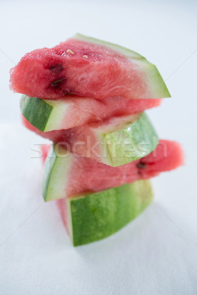 Foto stock: Melancia · fatias · fruto · vermelho · café · da · manhã