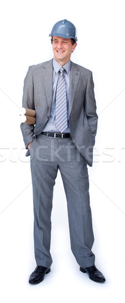 Karizmatikus férfi építész visel munkavédelmi sisak izolált Stock fotó © wavebreak_media