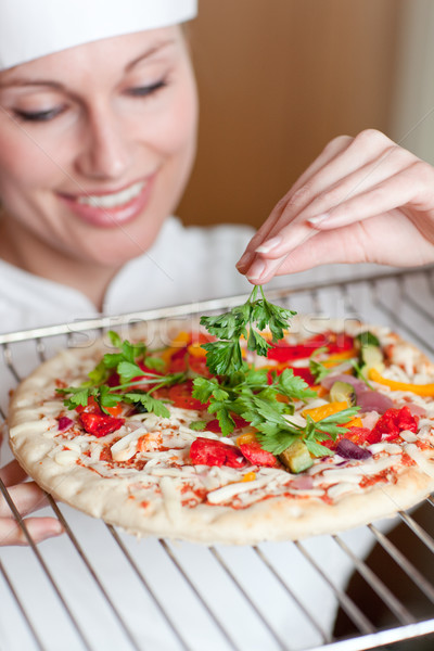 Kobiet kucharz pizza kuchnia uśmiech pracy Zdjęcia stock © wavebreak_media