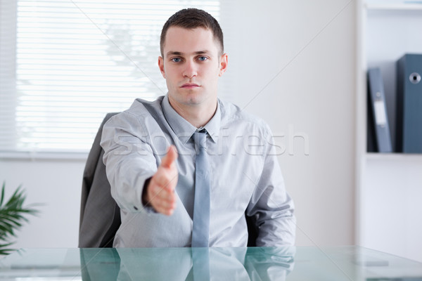 üzletember üdvözlet tárgyalás partner ül mögött Stock fotó © wavebreak_media