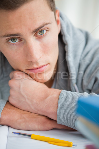 Portret depressief student bureau groene ogen boeken Stockfoto © wavebreak_media