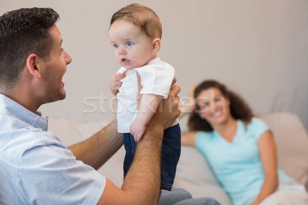 Foto stock: Feliz · homem · jogar · bonitinho · bebê · mulher