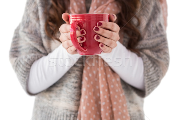 Vrouw winter kleding warme drank witte Stockfoto © wavebreak_media