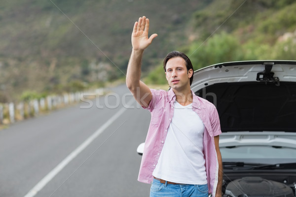 Foto stock: Homem · lado · estrada · carro · ajudar