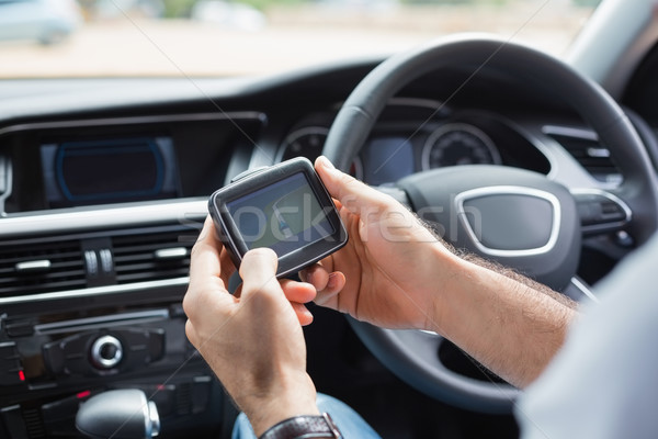 Foto stock: Hombre · satélite · navegación · coche · estilo · de · vida · sesión