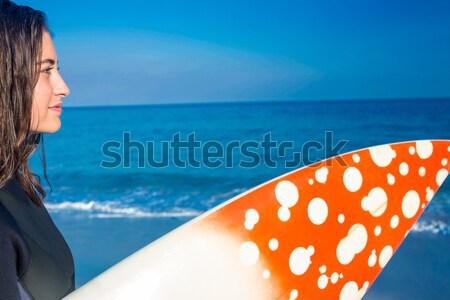 Nő szörfdeszka napos idő tengerpart boldog sport Stock fotó © wavebreak_media