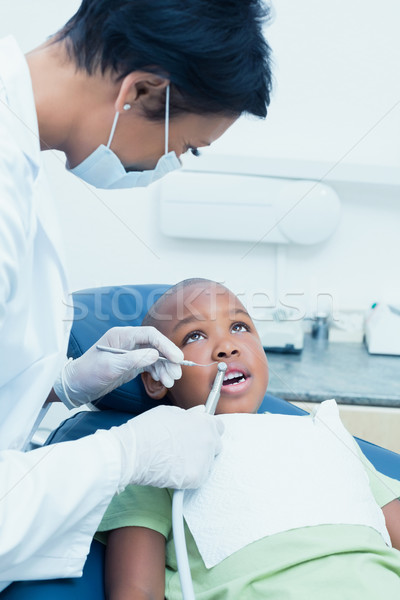 Female dentist examining boys teeth in dentists chair Stock photo © wavebreak_media
