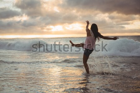 Frau Yoga Sonnenuntergang Strand sexy Stock foto © wavebreak_media