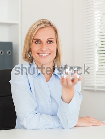 Goed kijken vrouwelijke sleutel miniatuur huis Stockfoto © wavebreak_media