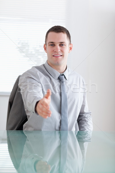 Close up of businessman greeting his negotiation partner sitting behind a table Stock photo © wavebreak_media