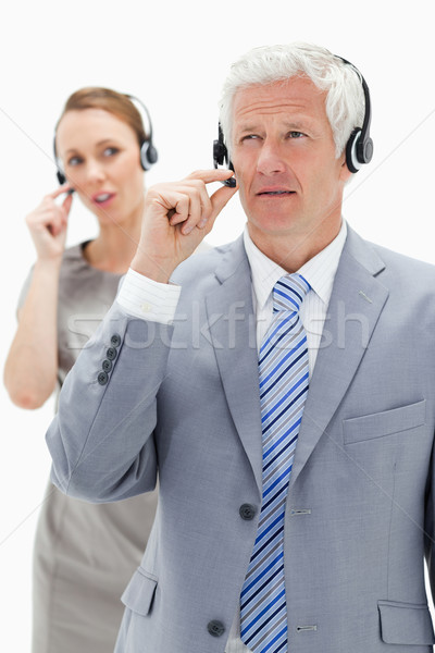 Stock foto: Weißes · Haar · Geschäftsmann · Frau · sprechen · tragen