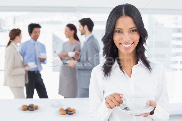 微笑 女實業家 喝 工作 食品 男子 商業照片 © wavebreak_media