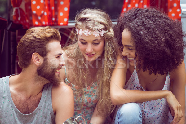 Stock photo: Hipster friends in camper van at festival