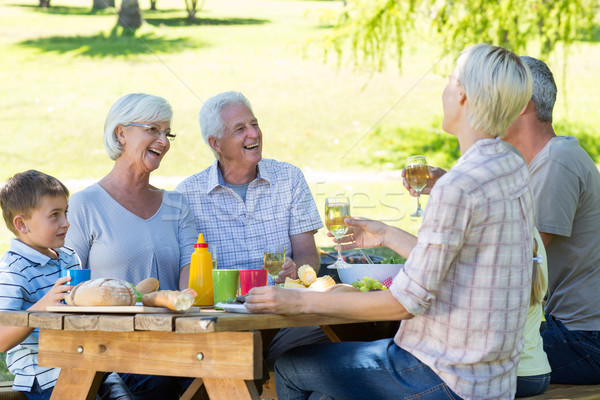 Foto stock: Família · feliz · piquenique · parque · mulher · primavera