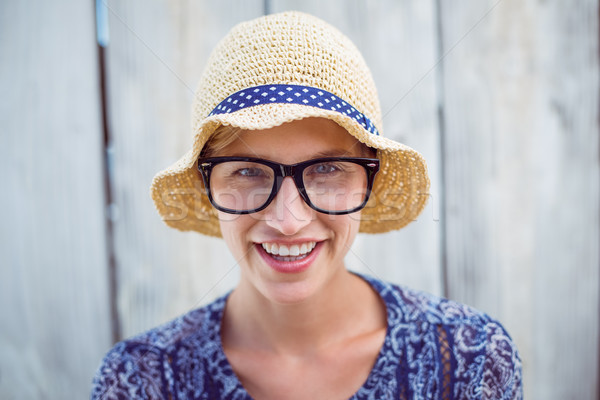 漂亮 金發碧眼的女人 時髦 眼鏡 木 商業照片 © wavebreak_media
