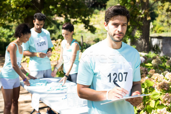 Maraton park kadın doğa dizüstü bilgisayar Stok fotoğraf © wavebreak_media