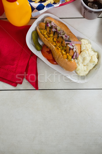 Amerikanische Flagge hot dog Holztisch Essen blau Stock foto © wavebreak_media