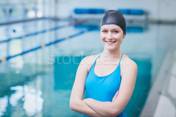 Foto stock: Bonitinho · mulher · nadar · boné