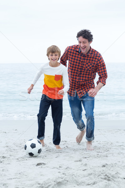 Foto stock: Alegre · filho · pai · jogar · mar · costa