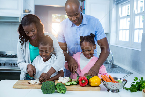 Foto stock: Família · feliz · cozinha · mulher · homem · criança