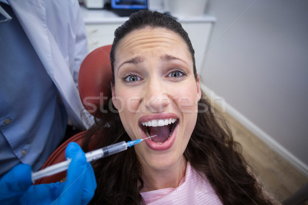 Foto d'archivio: Dentista · paura · femminile · paziente · bocca · donna