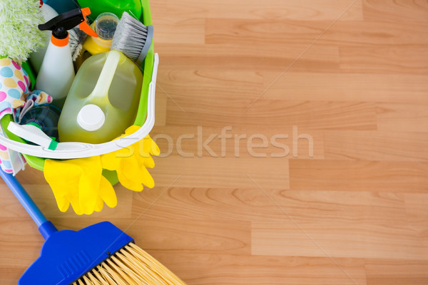 High angle view of cleaning equipment in bucket by broom Stock photo © wavebreak_media