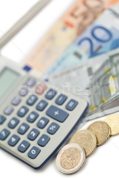 Stockfoto: Cash · munten · heks · zak · calculator · witte
