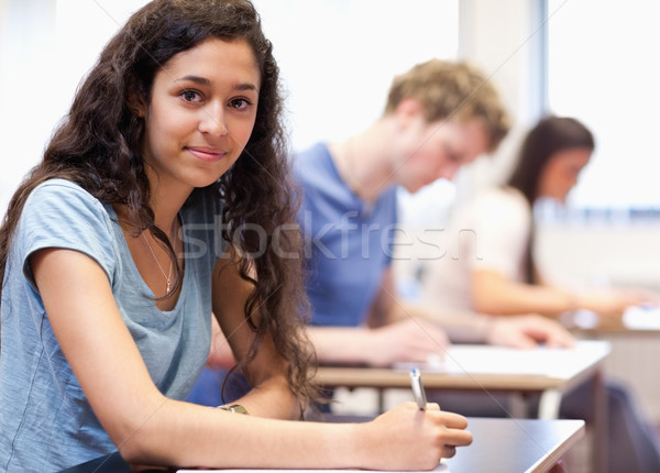 Stock foto: Arbeiten · Essay · Klassenzimmer · Frau · glücklich