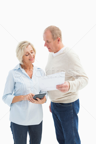 Stock photo: Mature couple working out their bills