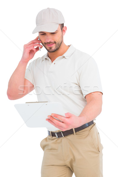 Foto stock: Falante · telefone · móvel · branco · telefone · escrita