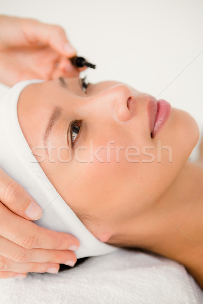 Stockfoto: Hand · mascara · mooie · vrouw · ontspannen