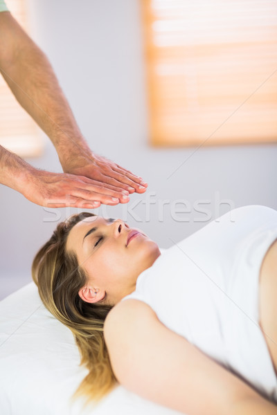 Foto stock: Vista · mujer · embarazada · reiki · tratamiento · estudio