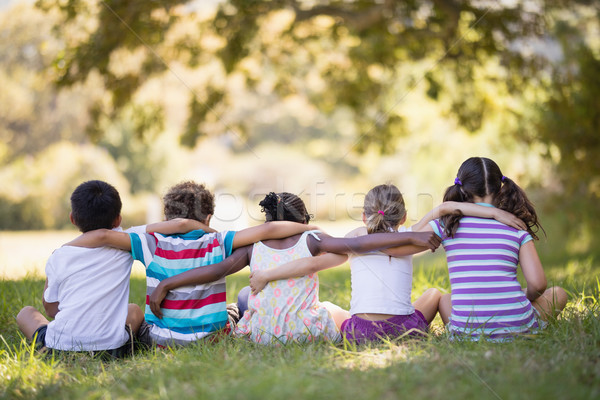 Amis séance bras autour herbeux domaine [[stock_photo]] © wavebreak_media