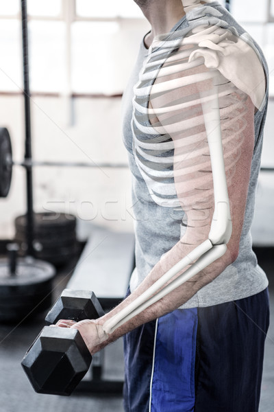 Highlighted arm of strong man lifting weights at gym Stock photo © wavebreak_media