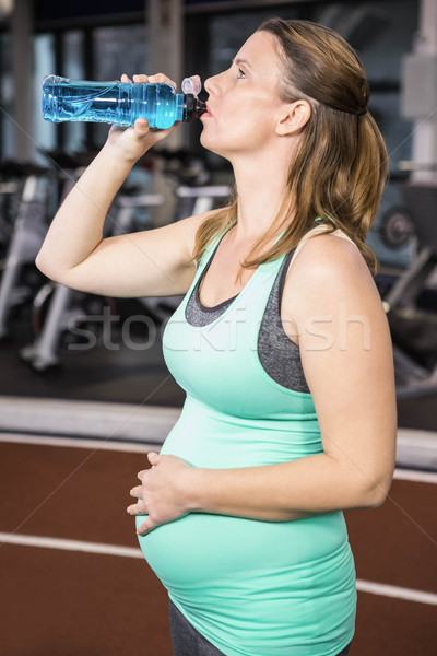 Stockfoto: Zwangere · vrouw · drinkwater · gymnasium · water · gelukkig · sport