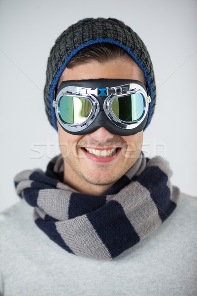 Stock foto: Mann · Winter · Kleidung · tragen · Schutzbrille · weiß