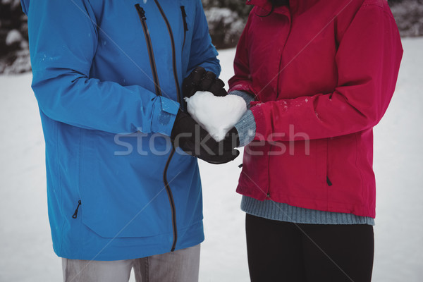 Pár meleg ruha tart szív férfi hó Stock fotó © wavebreak_media