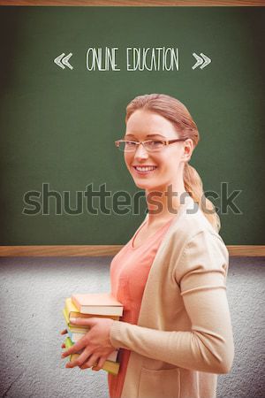 ストックフォト: 若い女性 · 学校 · 背景 · 教育 · 緑 · 肖像