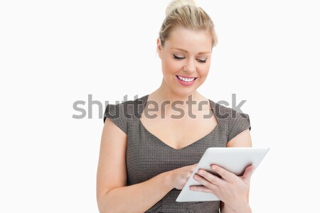Kobieta patrząc biały szczęśliwy garnitur Zdjęcia stock © wavebreak_media