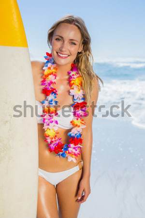 великолепный блондинка Бикини позируют пляж Сток-фото © wavebreak_media