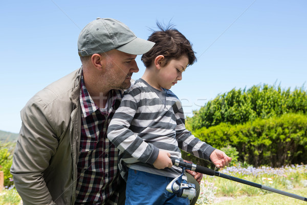 Vater-Sohn Fischerei zusammen Landschaft Frühling Junge Stock foto © wavebreak_media