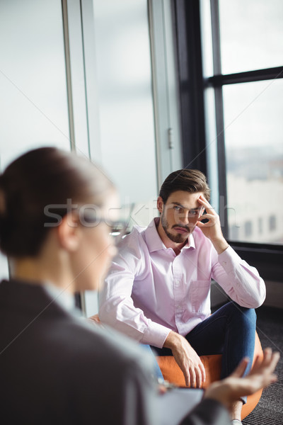 Stock foto: Unglücklich · Mann · Beratung · Berater · traurig · Kommunikation