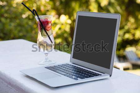 Mid section of woman using laptop by cocktail in restaurant Stock photo © wavebreak_media