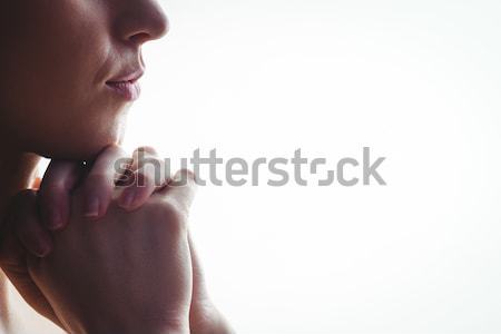 ストックフォト: 女性 · 祈っ · 手 · 一緒に · 白 · 祈る