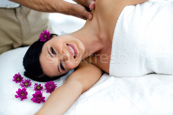 Femme enceinte Retour massage masseur maison fleur Photo stock © wavebreak_media