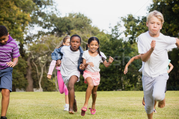 Foto stock: Ninos · jugando · junto · parque · nina · primavera