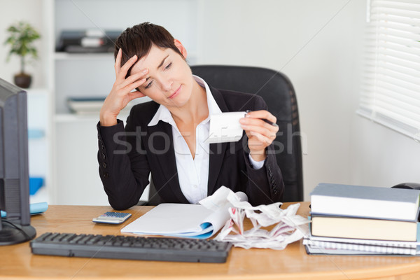 Stock foto: Buchhalter · Büro · Frau · Papier · Lächeln · Gesicht