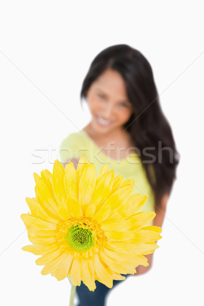 クローズアップ 若い女性 白 笑みを浮かべて 黄色 ストックフォト © wavebreak_media