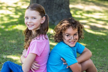 Angry woman with man and girlfriend in background at park Stock photo © wavebreak_media