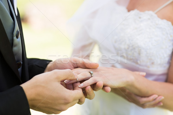 Groom placing ring on brides finger Stock photo © wavebreak_media